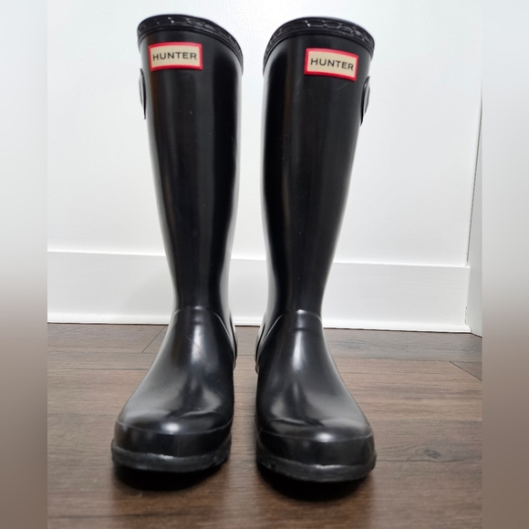 Hunter Womens Original Tall Black Glossy Knee-High Rain Boots Sz 5 - Picture 2 of 11